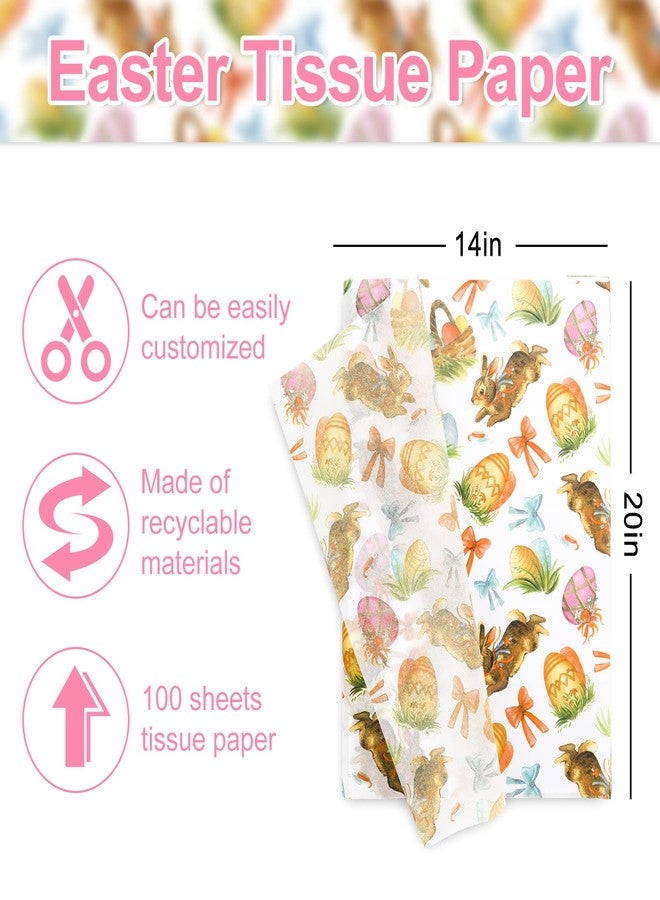 Whaline Easter Tissue Paper Watercolor Easter Bunny Egg Wrapping Paper Gift Wrapping Tissue Paper Holiday Art Paper Crafts for Easter Home DIY Gift Bags Party Favor Decor, 14 x 20 Inch, 100 Sheet - Image 2